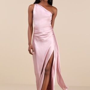 Lulus Signature Elegance Dusty Lavender Satin One-shoulder Maxi Dress Purple
